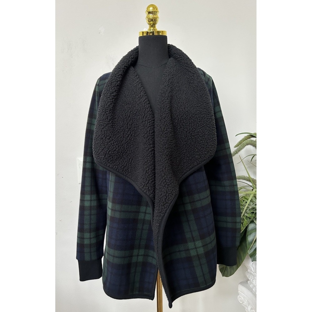 Abercrombie & Fitch Waterfall Open Front Sherpa Fleece Cardigan Plaid Coat S